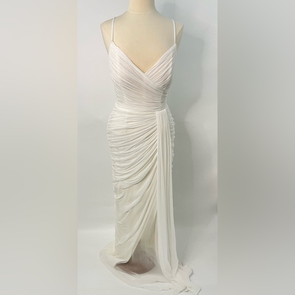 Watters 10 plunge draped mesh column 0739 gown white feminine - Picture 1 of 16